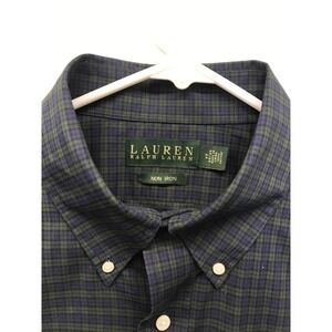 Lauren Ralph Lauren Mens 17 Blue Green Check Non Iron Classic Fit Dress Shirt